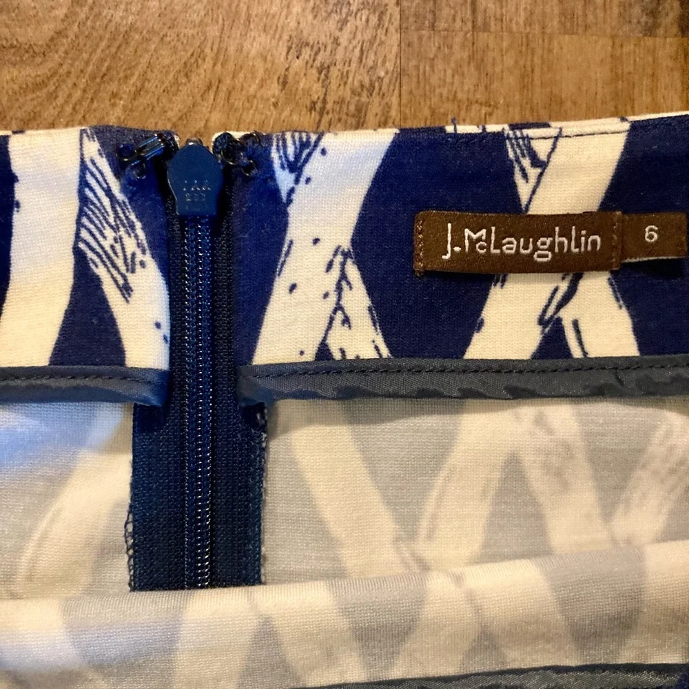 J McLaughlin Navy & White Bamboo Trellis Print Pencil Skirt Resort Luxury EUC - Picture 7 of 12